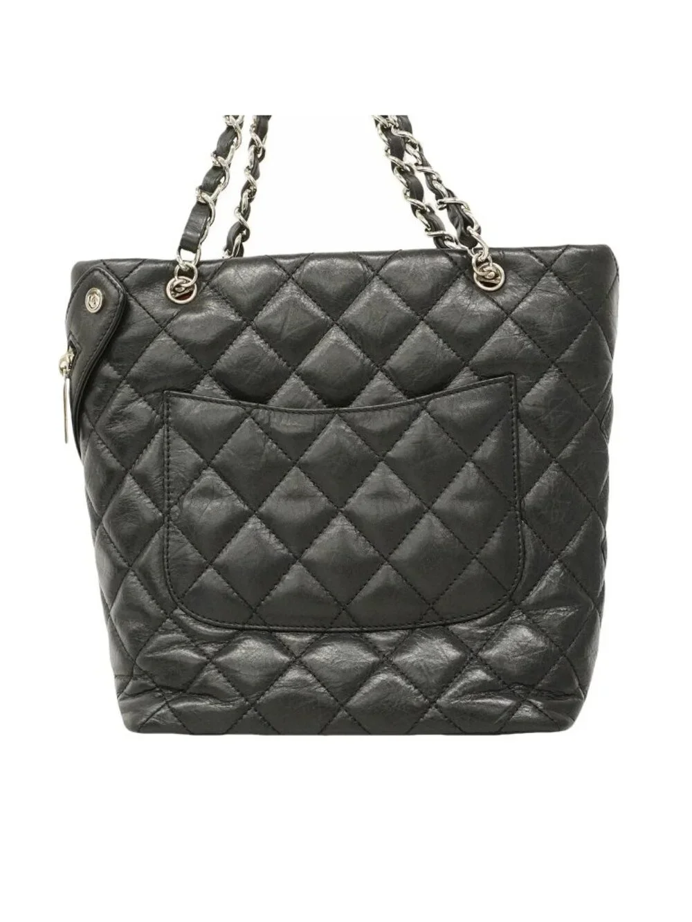 Chanel Chain Tote Bag Cambon Calfskin Black Silver